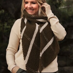 KNITTING PATTERN•Loxley Scarf.Easy Knit pattern• asymmetric scarf. tartan scarf, plaid scarf-Whistle and Wool