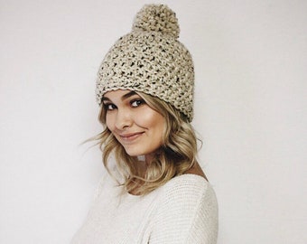Patrón de gorro con pompón de ganchillo Oxford • Diseño unisex fácil (Patrón en PDF)