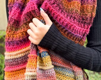 Starlit Shawl, CROCHET PATTERN, Colorful, self striping, advanced beginner level, Whistle and Wool