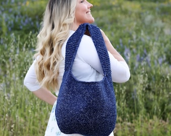 KNITTING PATTERN•Waveryly Tote, knitted bucket bag, jeans yarn, held double•Whistle and Wool