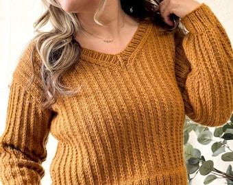 KNITTING PATTERN• Valley Sweater, intermediate knit, mitered neckline, sleeve shaping •Whistle and Wool
