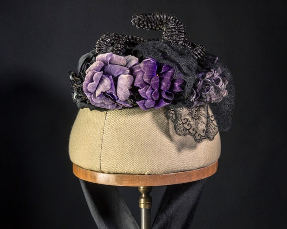 Antique Bonnet/Hat, Original Victorian Black Silk… - image 9