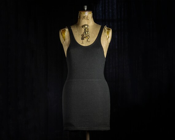Vintage Original C1920s Black Wool Knit One-Piece