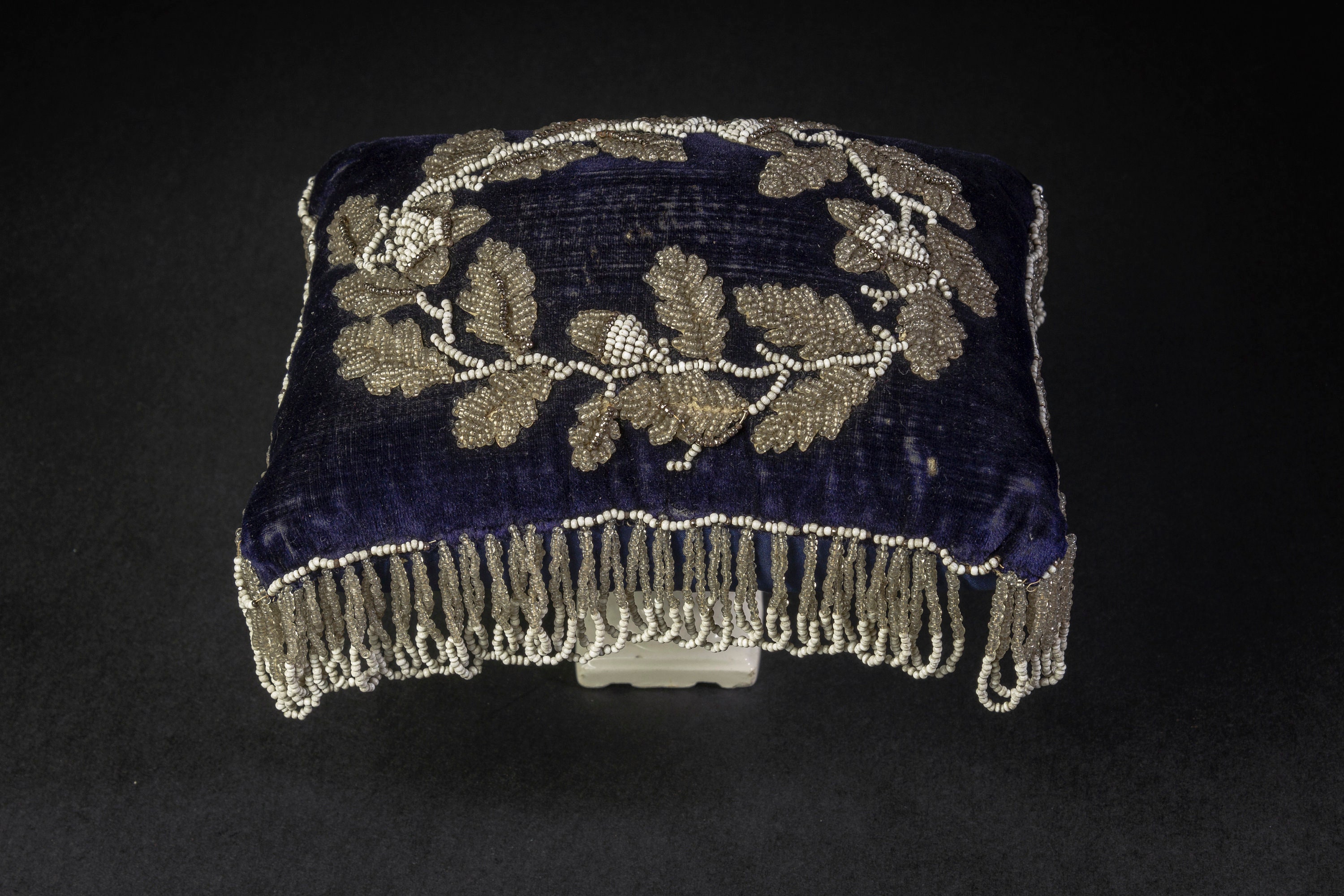 Antique Hat Pin Cushion, Original Victorian Navy Blue Velvet, Glass ...