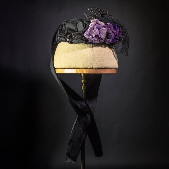 Antique Bonnet/Hat, Original Victorian Black Silk… - image 4