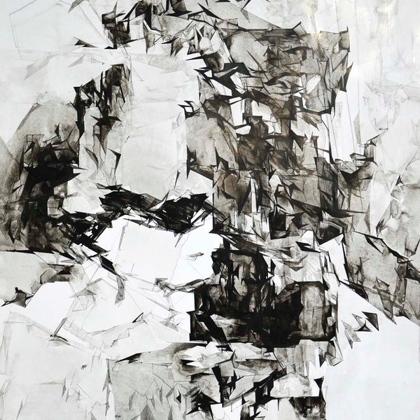 Original Fine Art Drawing, Large Black and White Art, 40x40 inches, Abstract Contemporary Ink Art Drawing