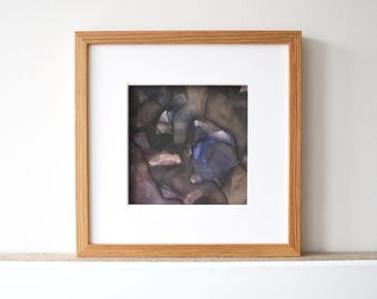 Small Abstract Watercolor Painting, Framed Contemporary Art