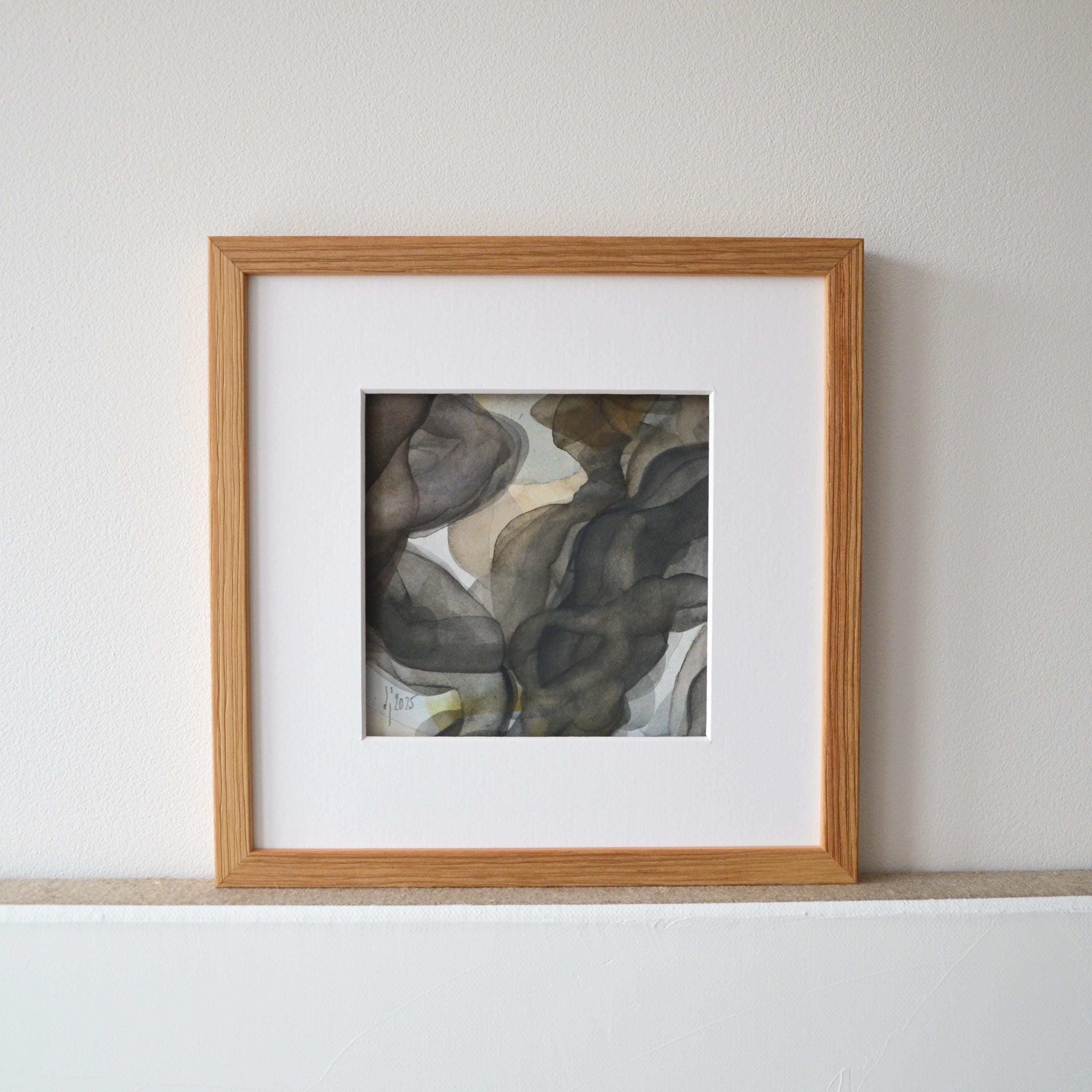 Kleine Kunst, Unikat Aquarell, Originalgemälde, Abstrakte Kunst auf Papier, Zeitgenössische Innendekoration, Gerahmt