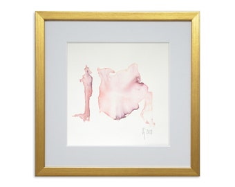 Pink Watercolor, Small Art, Abstract Painting, Contemporary Interior Design, Art Gallery, Framed, Ready to Hang, Pink and Gold,