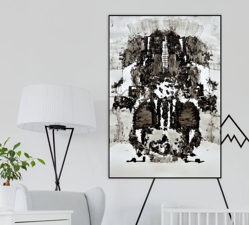 Black and White Original Art, Abstract Large Drawing, Ink Art, Modern Wall Art, 40x28, 100x70 cm Wall Art, Abstract Art image 2