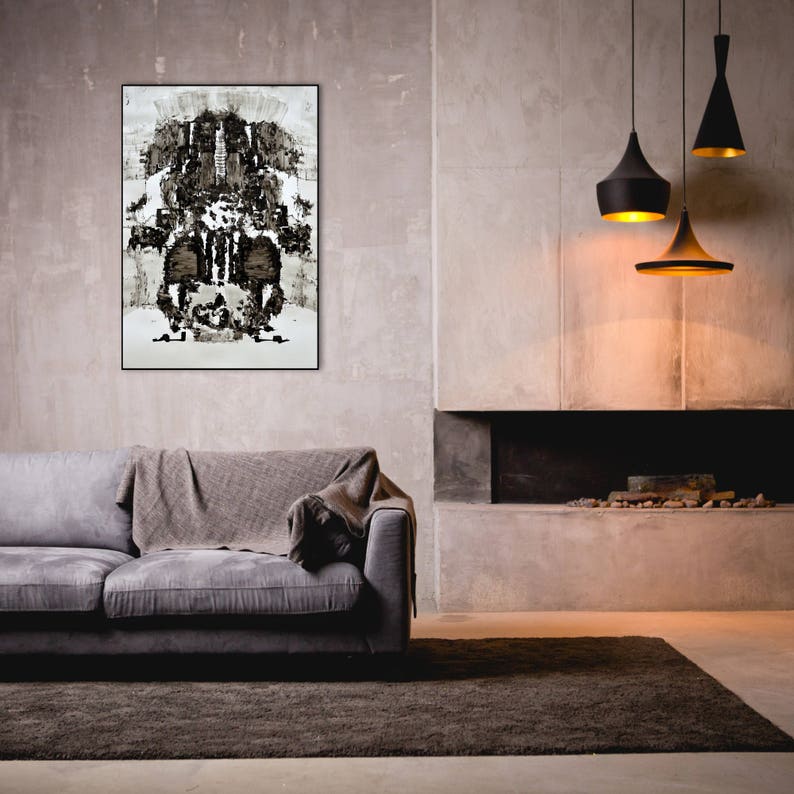 Black and White Original Art, Abstract Large Drawing, Ink Art, Modern Wall Art, 40x28, 100x70 cm Wall Art, Abstract Art image 5