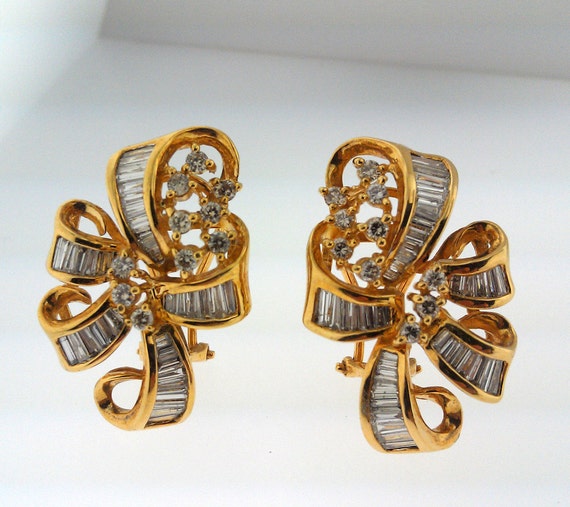 Ladies vintage 80s style baguette diamond earring… - image 2