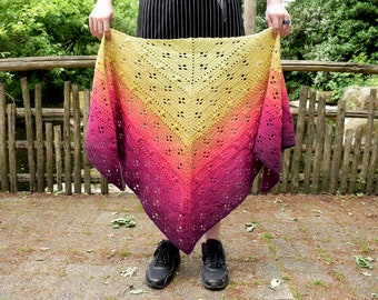Crochet pattern: Plum Trees and Bees shawl, pattern PDF, crochet shawl, crochet bees, lace crochet, crochet gradient shawl, triangle shawl