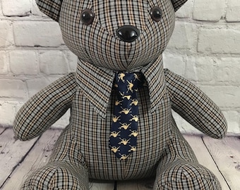 The Gentleman Bear- Custom Memory Bear Wearing Loved One's Collared Shirt & Tie- Fathers Day Gift- Memory Gift- Custom Bear Wearing Clothes