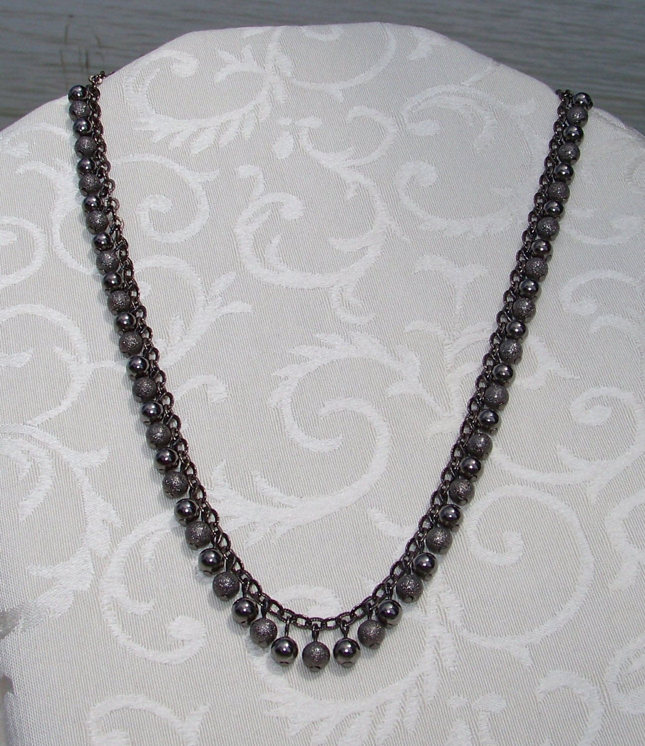 Gunmetal Chain Necklace with Gunmetal Beads Etsy