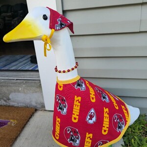 Chiefs Spirit Handmade Porch Goose Outfit –Kansas City Chiefs Dress, Hat/Scarf & Beaded Necklace. Great for porch, classroom, balcony, yard image 6
