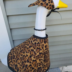 Leopard Print Goose Outfit – Dress, Head Scarf, Necklace – Porch Decor