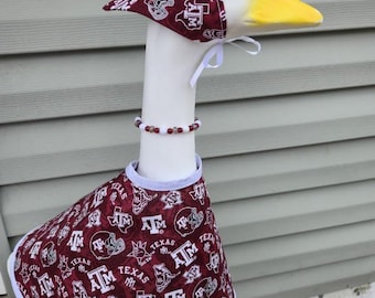 Texas A&M Handmade Porch Goose Outfit fabric dress, hat/scarf and necklace.