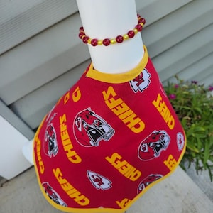 Chiefs Spirit Handmade Porch Goose Outfit –Kansas City Chiefs Dress, Hat/Scarf & Beaded Necklace. Great for porch, classroom, balcony, yard image 3