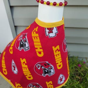 Chiefs Spirit Handmade Porch Goose Outfit –Kansas City Chiefs Dress, Hat/Scarf & Beaded Necklace. Great for porch, classroom, balcony, yard image 2