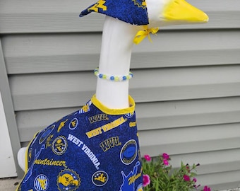 West Virginia (WV) Handmade Porch Goose Outfit - Dress w matching Scarf/Hat necklace - Fits  Plastic, Wood & Cement Porch, Yard and Lawn