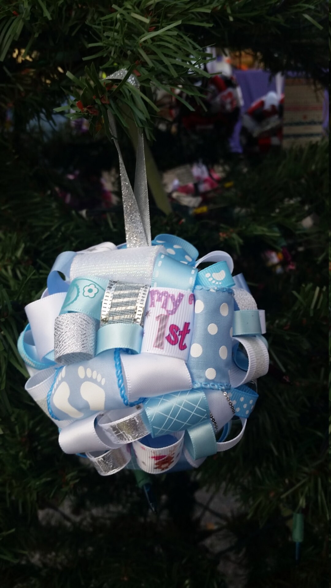 Light Blue Baby's First Christmas Ribbon Topiary-style Ornament - Great ...