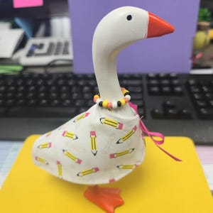 Handmade Pencil Desk Goose Outfit for Back-to-School, Classroom and Office Fun!  Includes Dress/Cape and Necklace.