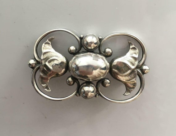 JUNNE☆JNE A01 Silver Pin Brooch Georg Jensen Pin Brooch #305 Flower Sterling Silver Denmark