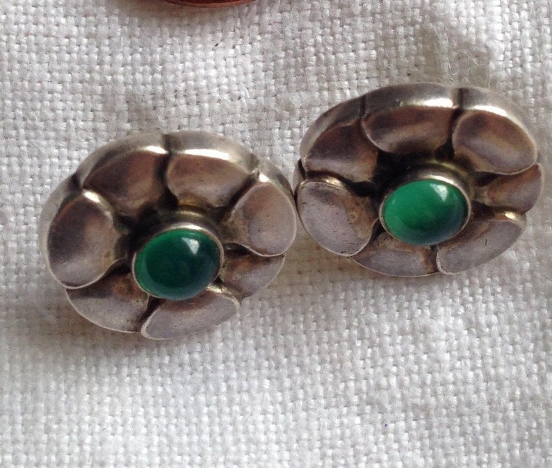 Georg Jensen Sterling screw back earrings with Chrysoprase number 36 Denmark