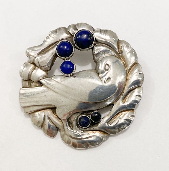 Rare Georg Jensen Brooch With Lapis Cabs in Pattern Number 123 