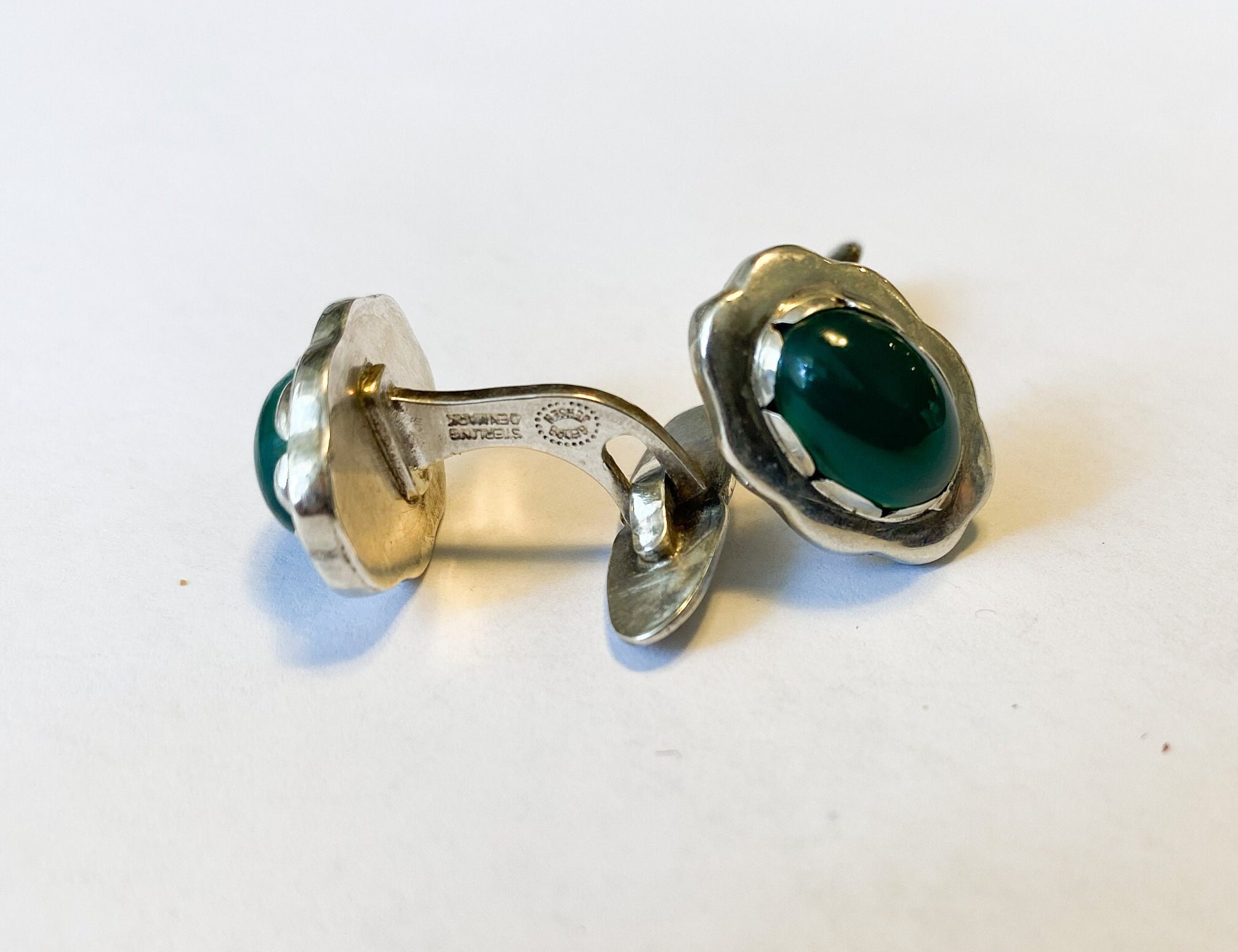 Boutons De Manchette Vintage En Jade Et Argent Sterling – Georg Jensen Danemark, Collection
