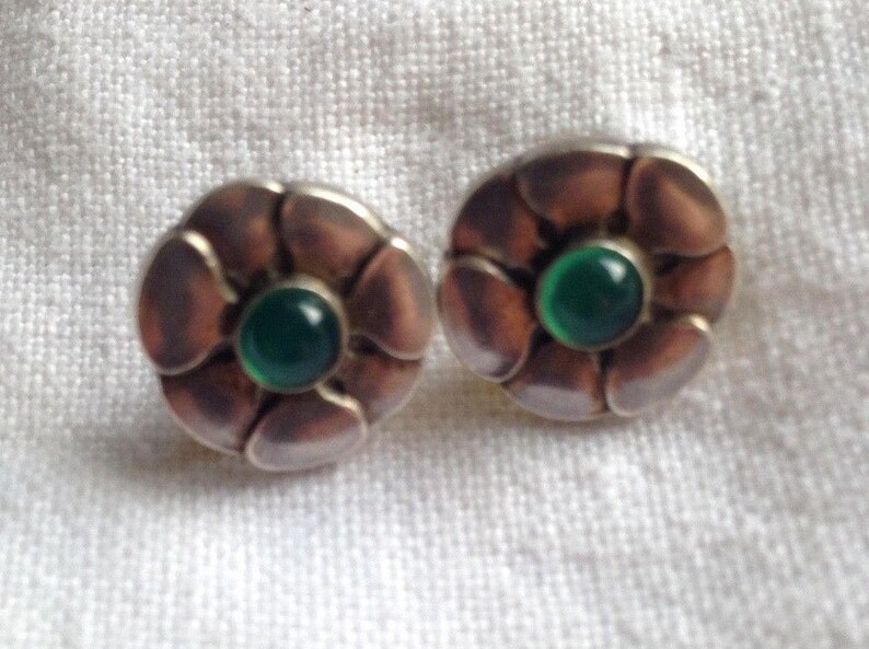 Georg Jensen Sterling screw back earrings with Chrysoprase number 36 Denmark