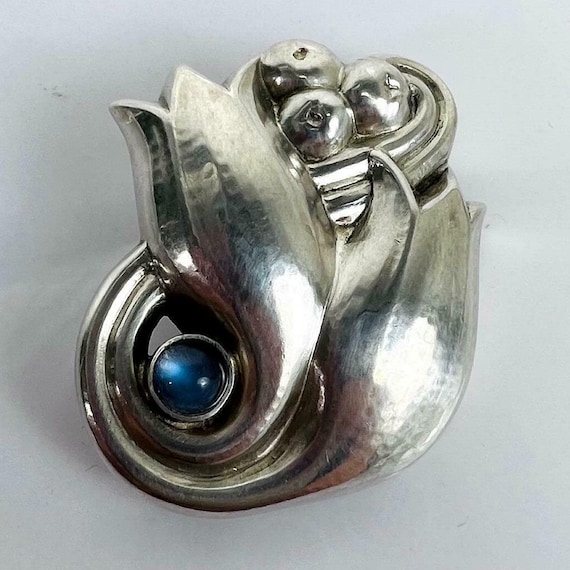 Georg Jensen Sterling and Moonstone Brooch Number 100C 