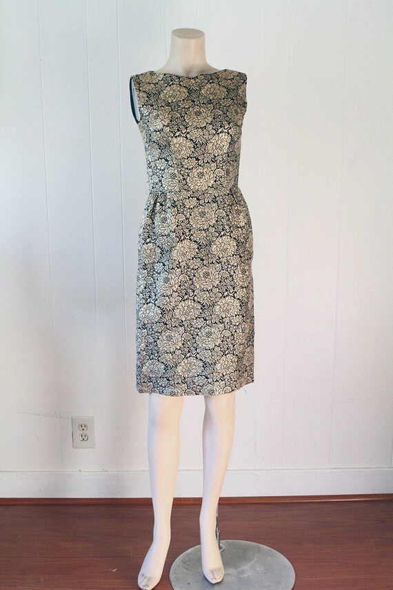 60s Vintage Gold Lame Textured Floral Black and Go