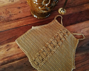 Bohemian crochet tank top, mustard festival crop top, gypsy razer back top