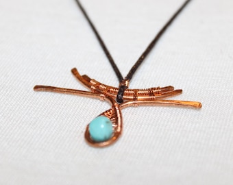 Bohochic wire wrapped free spirit necklace, bohemian turquoise jewelry