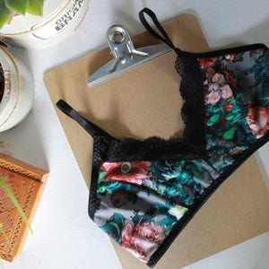 Dark floral bralette, bohemian gothic lingerie, modern hippie crop top image 1