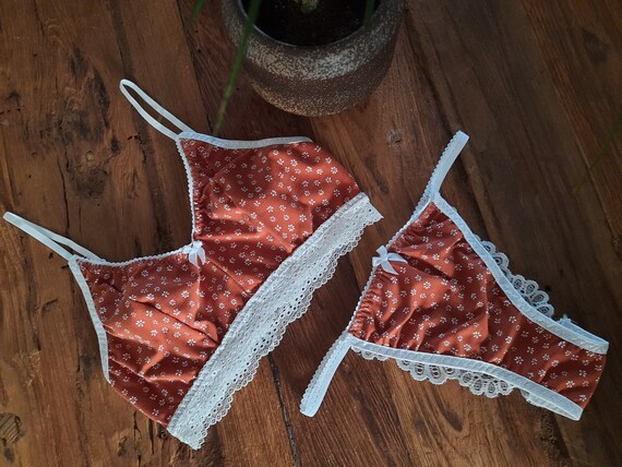 Daisy Orange Lingerie Set Orange and White Bralette and High - Etsy