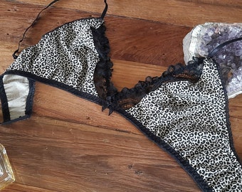 Nora bralette, beige and black leopard print bralette with lace