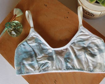 Watercolor clouds bralette, something blue wedding lingerie, modern minimalist bralette