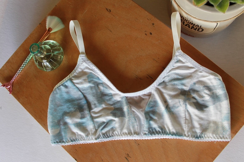 Watercolor clouds bralette, something blue wedding lingerie, modern minimalist bralette image 1