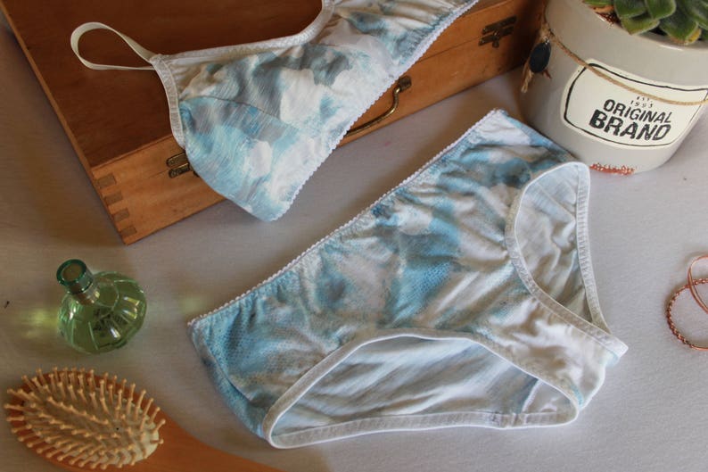 Watercolor clouds bralette, something blue wedding lingerie, modern minimalist bralette image 2