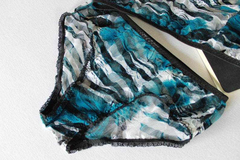 Blue Mesh Panties, Modern Minimalist Lace Hipster, Zebra Print Lingerie