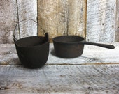 Vintage Small Cast Iron Pot and Caldron Rustic Pots Lead Melter Pots