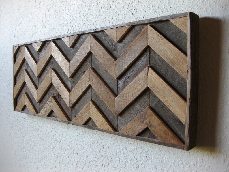 Reclaimed Barn Wood Rustic Chevron Abstract Wall Art Etsy