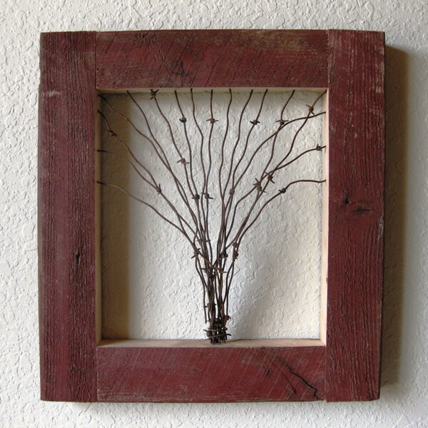 Reclaimed Barn Wood and Barbed Wire Tree Wall Art