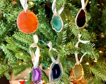 Agate Geode Slice Ornament - Variety of Color Agate Slice Ornaments - Customize Ribbons