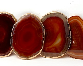 Gold Rimmed Authentic Brazilian Agate Coasters - Amber - Agate sets