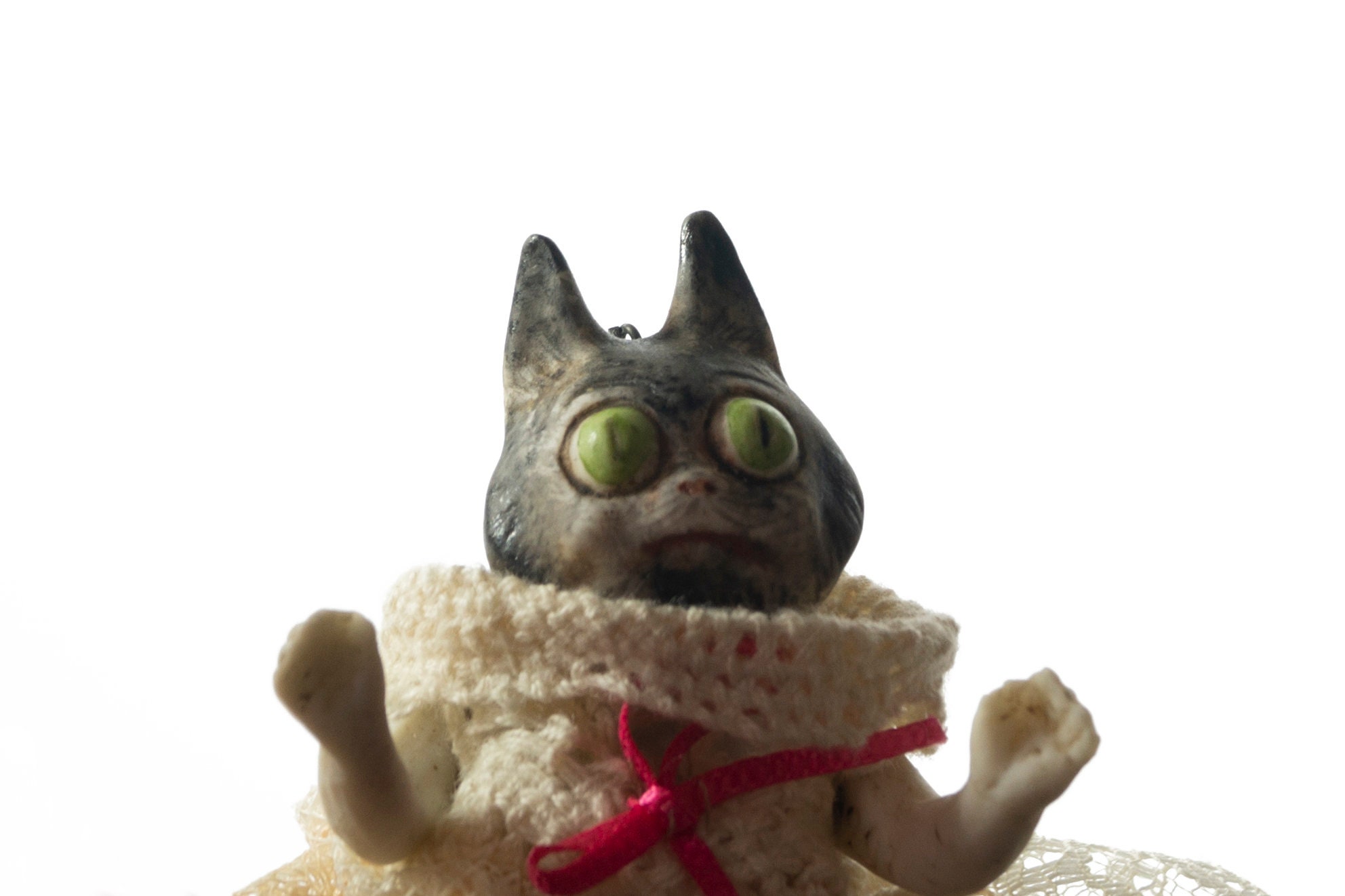 Antique German Bisque Cat Head Girl Doll in Lace Dress Etsy