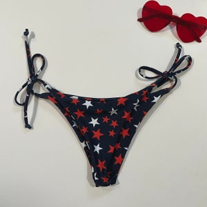 BIKINI BOTTOM- 4th of July Red White and Blue Stars - Side Tie Swim Bottoms